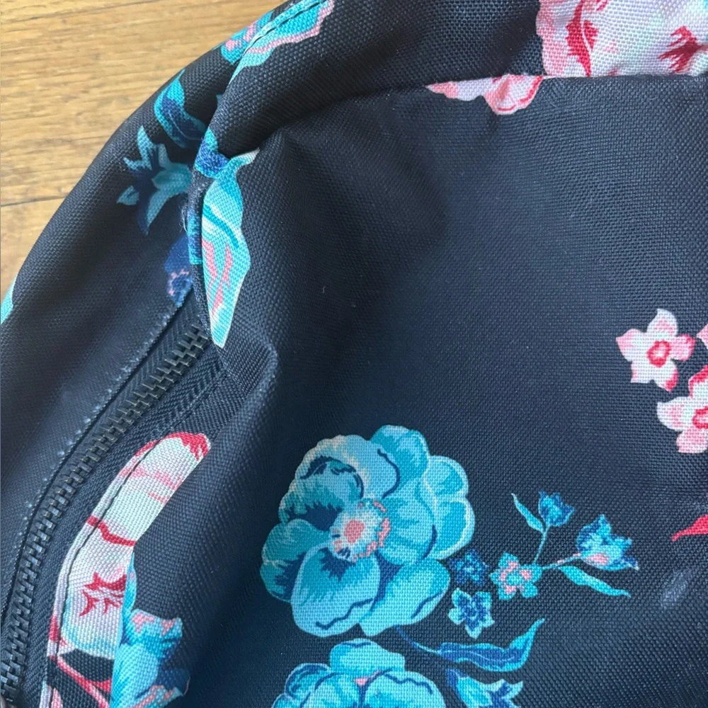 Herschel Backpack Black w/ Multicolor Floral Pattern Striped Lining Front Pocket